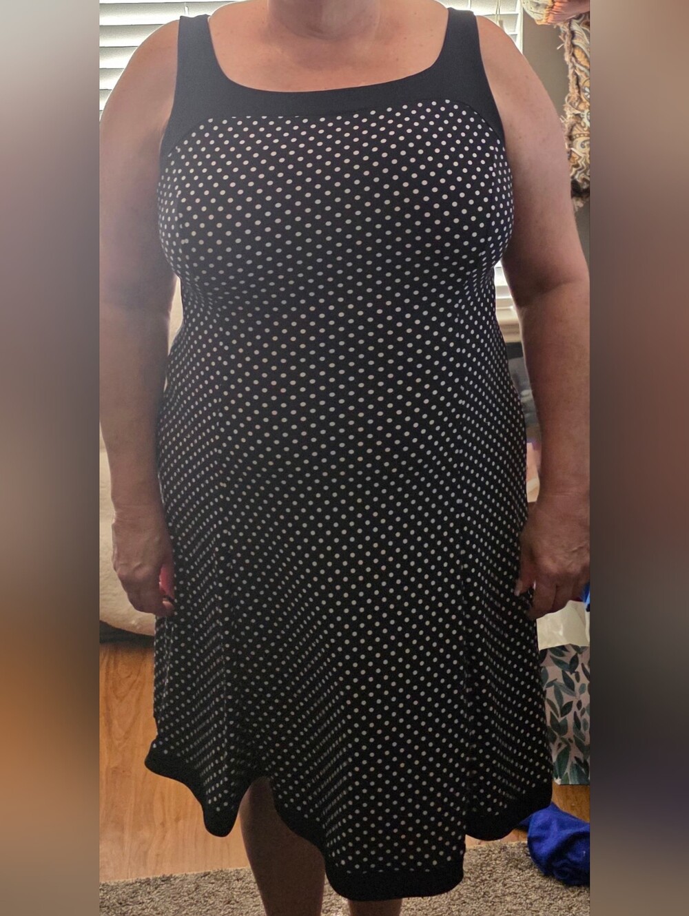 Jones New York Sleeveless Black and White Dotted Midi Dress Sz 16 - Picture 2 of 5